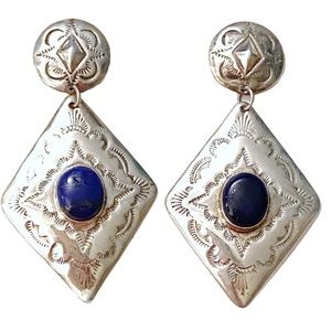 Native American Vintage Lapis Sterling Silver Earrings 925